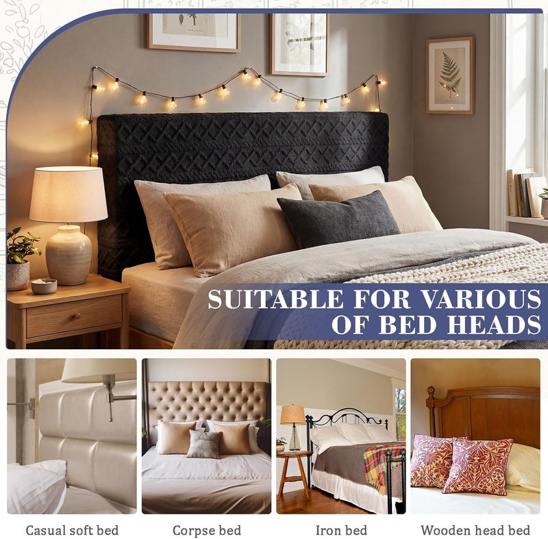 Gilprop Bed Headboard Cover Stretch Jacquard Bed Head Board Slipcover Dustproof Protector Velvet Cover for Bedroom Decor(Black Queen 59"-67") - Image 5